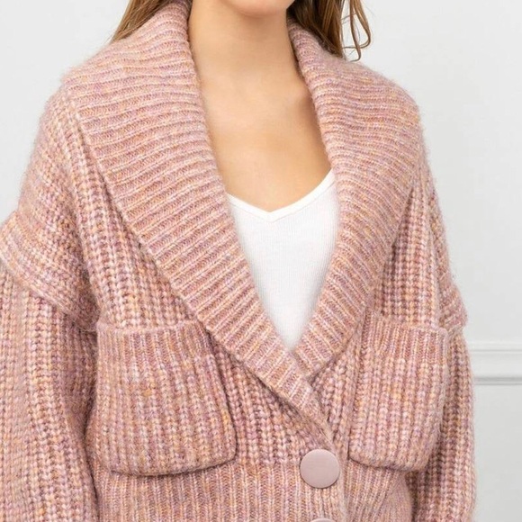 RIVKA PINK RIB KNIT CARDIGAN - Picture 2 of 8